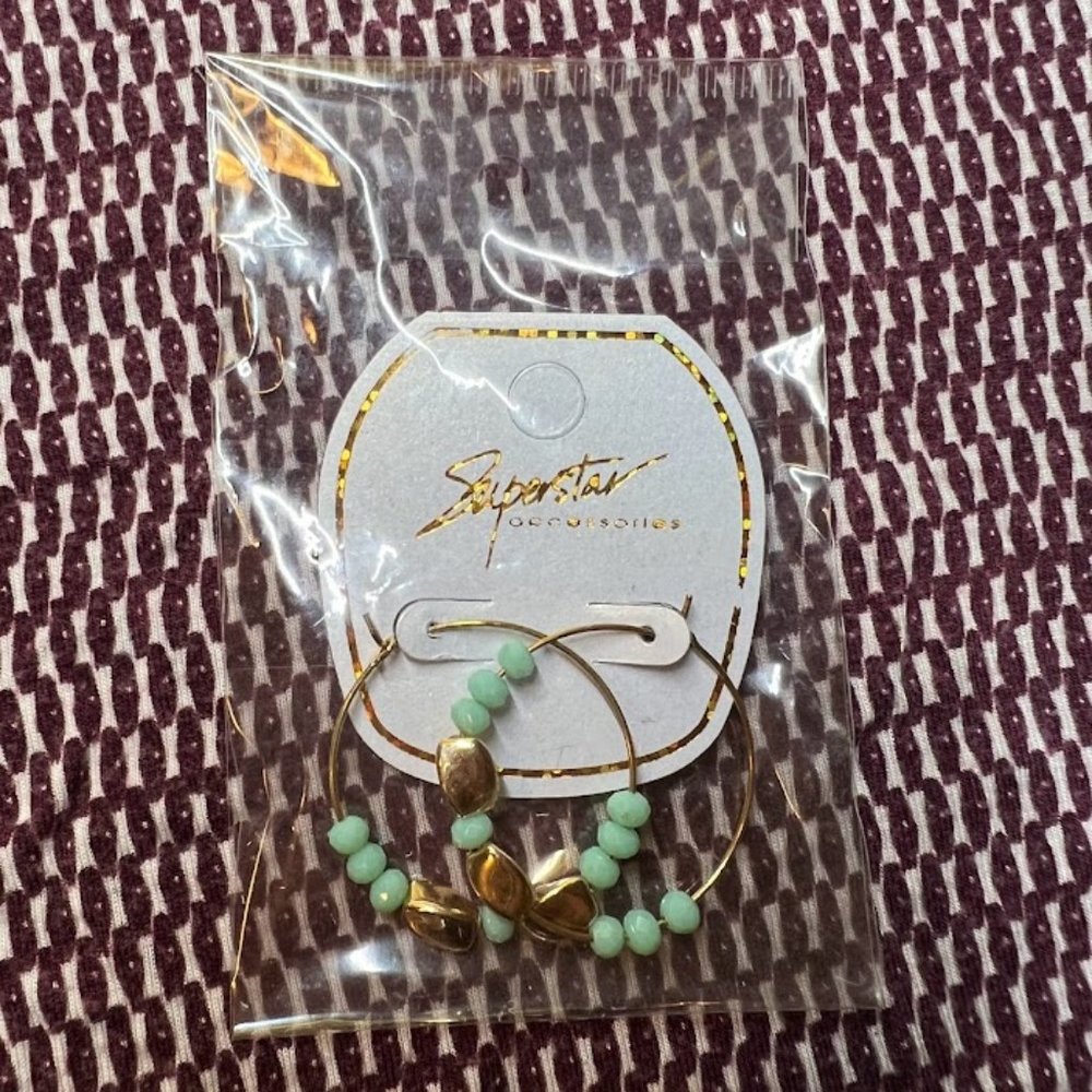 Turquoise and Gold Bead Hoop Earrings